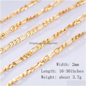 Chains 2Mm Figaro Chain Gold Plated Necklaces For Men Women 31 Flat Design Jewelry Fashion Diy Accesories Gifts 16 18-30 Inches Drop D Dhjfh