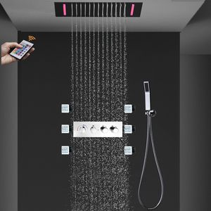 Termostatiska duschkranar set LED dolda tak Stora regnduschhead Badrum 3 Funktioner Mixer Set 2 tum kroppsstrålar
