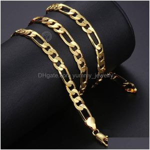 Kedjor Pure 24k Solid Fine Gold Authentic Finish Chain Halsband smycken med tyngre Figaro män 550mm 10mm droppleveranshalsband hängsmycken dhuqy