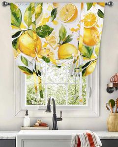 Curtain Lemon Leaves Watercolor Window For Living Room Home Decor Blinds Drapes Kitchen Tie-up Short Curtains