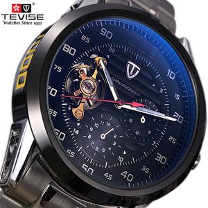 Tevise Automatisk klocka herrklockor Tourbillon Mechanical Skeleton Watch Men Self-Wind Waterproof Male Clock Relogio Masculino Y1 261L