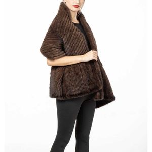 Women's Fur Faux Fur Lady Natural real knitted mink fur cape shawl 2023 fashion knitting wrap winter luxuriou slength 170 cm *37 cm z240530