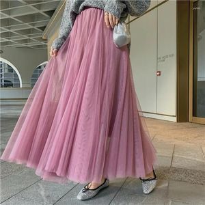 Saias elegantes saia de tule outono inverno grande swing swing mulher coreana fofa rosa verde cinza azul marrom preto tutu p293