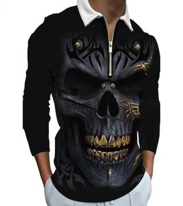 Golden Skull Zipper Polo Shirts 3D över hela tryckta Summer Streetwear Casual Sports Golf Short Sleeve Vacation Men Clothing3645752