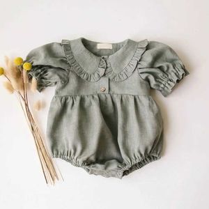 Rompers Summer Intant Bady Girl Jumpsuit Linen Cotton One-Piece Playsuit H240530