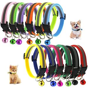 Adjustable Small Dog Puppy Collars Footprint Pattern Pet Neck Accessories Buckles With Bell Cat Soft Nylon Newborn Collar Leash Reflective Plain Identification