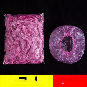 100pcs/set Disposable Plastic Shower Hair Cap Women Waterproof Pink Spa Salon Hotel Hair Dye Elastic Shower Cap Bathroom