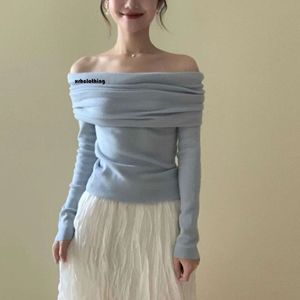 dresses French Fresh Blue One Top Knitwear 2024 Early Spring New Lazy Off Shoulder Fashion Women's Wear