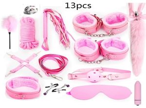 Sexy Leather BDSM Kits Plush Bondage Set Handcuffs Games Whip Gag Nipple Clamps Toys For Couples Exotic Accessories 2203302492602