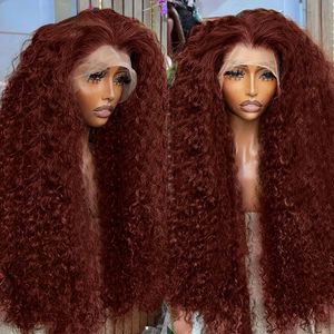 250% Long Reddish Brown Deep Wave Frontal Wig Human Hair 13x4 HD Lace Frontal Wig Curly 13x4 Lace Front Synthetic Wigs for Women Xdfwr