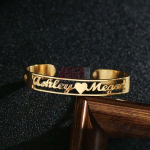 Bangle Diy Stainless Steel Name Electroplated True Gold English Letter Bracelet Drop Delivery Jewelry Bracelets Dhywq