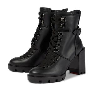 겨울 부츠 여자 이름 브랜드 발목 부츠 Macademia Genuine Leather Ankles Booties Martin Boots Black 및 Lace-Up Fashion Chunky Heel2428752