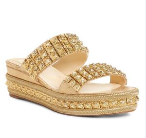 Toppdesign S skor för kvinnor bekväma avslappnad sandal kil glidsandal guld äkta läderkilar pumpar 35-421640571