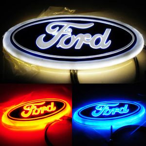 Klistermärken 4D LED upplyst billogotyp Badge Light, 14,5x5,6 cm, blå/röd/vit för Ford Focus Mondeo