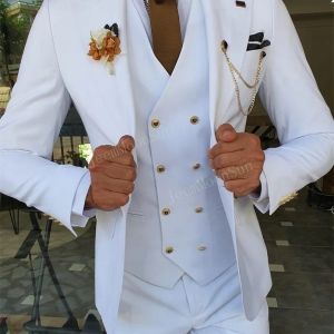 Blazers White 3peece Men's Suit: Slim Fit, повседневное смокинг, свадебный наряд жениха