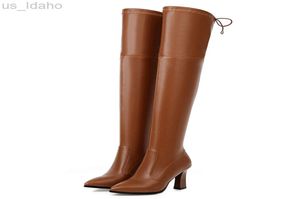 Stiefel elastischer Oberschenkel hohe Frauen Schuhe 2022 sexy schlank lange über die Knie weibliche Mode braune Frauen039s große Größe 48 L2209153763678