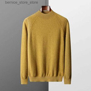 Męskie swetry 100% kozie kaszmirowy sweter męski w połowie wysokości kołnierza jesień i zima nowe długie rękawowe podstawowe wszechstronne koszula Q240530