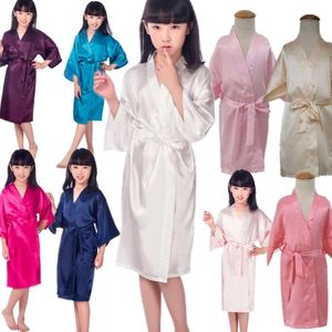 Partihandel flicka kimono mantelbarn badrockar för spa satin siden nattklänning för bröllop brud födelsedag barn sömnkläder d35 l2405