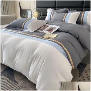 Conjuntos de cama Conjunto de linho lençóis lavados Flatas de cama de quatro portas Com conforto entrega sólida entrega de têxteis de jardim doméstico OTJ3O