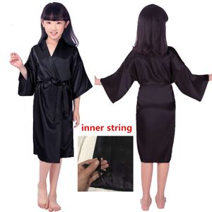 Meninas sedina cetim vestir preto crianças puro kimono vestido de lingerie nupcial lingerie para dormir para festa de aniversário de spa de casamento l2405