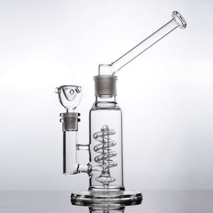 Spiral Bong Water Pipe Helix Coil Glass Pipes Recycler Oil Rig with 14mm Bowl for Smoking Hookahs Bubbles Heady Shisha Dab Rigs