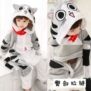 Pijama Kigurumi Cat Onesie Çocuklar Çocuklar İçin Pijamalar Hayvan Karikatür Battaniye Uyuyanlar Bebek Kostümü Kış Boy Kız Jumspuit Y240530