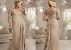 Champagne Mother of The Bride Dresses Plus Size 2023 Chiffon Half Sleeves Groom Godmother Evening Dress For Wedding New Beaded Lac3366182