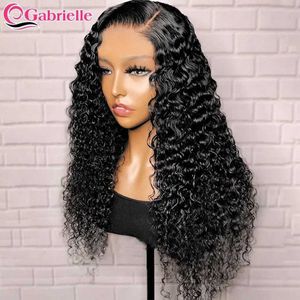 Hår wefts Gabrielle Deep Wave Front Brasilian Curly 13x6 Lace Human Female Adhesive Free 5x5 Stängt 180% Densitet Q240529