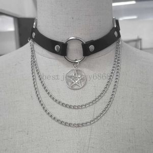 Harajuku Goth Punk PU Leder Quaste Kette Hollow Pentagramm Anhänger Halsketten Frauen Männer Boho Emo Gothic Choker Halskette Schmuck Schmuck