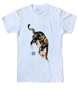 Якуза кот кандзи футболка Men039s хлопок смешное китайское слово Tshirts мужская футболка с коротким рукавом S3XL