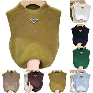 Womens tank top Designer Triangle Badge sweater womens loose letter crewneck pullover knitted sleeveless vest