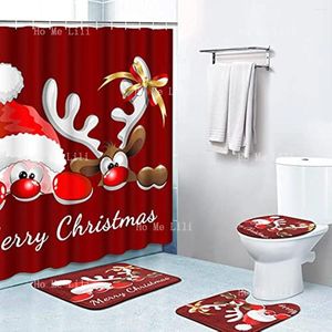 Tende per doccia da doccia da 4 pezzi divertenti renne natalizi cartone animato non slip tappeto cover e arredamento per bagno coperta da bagno