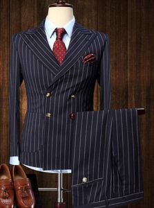 Bröllopsbrudgum Tuxedo Tailcoat Men Mens Suits 2 Pieces Vintage Double Breasted Suit Black White Stripe Terno Slim Fit Large Lapels8203832