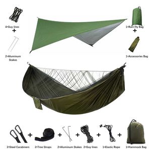 Hammocks Camping Shelter Canopy Canopy podwójnie łóżko wieszak wyposażony w Mosquito Nets Xlrain Cover Transparent H240530 I5HL