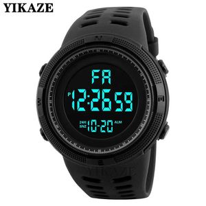 Wristwatches Mens sports digital wristwatch with large dial illuminated waterproof alarm clock multifunctional military electronic watch Q240529