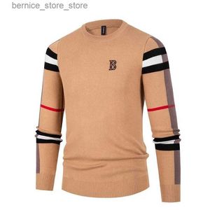 Herrtröjor Nya hösten vinter high end designer stickkläder män klassisk casual stripe pullover mens affärsmärke mjuka varma tröjor q240530