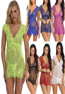 Women Multicolor SXXL Sexy Plunge Vneck Floral Eyelash Lace Mesh Cap Sleeve Babydoll Sheer Chemise Lingerie Sleepwear Dress Pa4534815