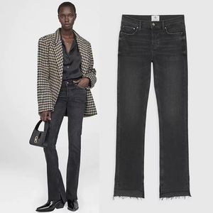 Designer Womens Jeans American Minority Ab midja svart grå front Kort bakre långa mager jeans kvinnor 212m