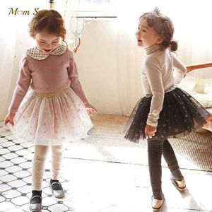 Leggings tights byxor mode Baby Girl Princess Cotton Gging och Spark Star Tutu kjol barns kuloter mesh patch arbete vår babykläder 2-10y wx5.29