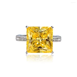 Rings de cluster jóias shipei 925 prata 8 Princesa de luxo Praça 12 anel de diamante de alto carbono artificial para mulheres