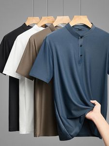 2024 plus size 8xl 7xl Verão High-end Ice Silk Sleeved Camiseta de camiseta de camiseta de camisa masculina colar