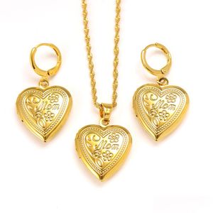 Earrings & Necklace Women 14K Solid Fine Gold Filled Earring Virgin Mary Open Flower Heart Pendant Mam Faith Jewelry Sets Dr Dhgarden Dhwr6