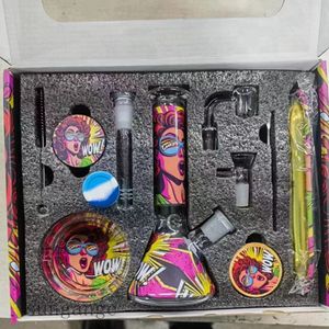 Kit de cachimbo de água de bong de vidro tubo de água grossa com moer de erva tanque de armazenamento bandeja rolante