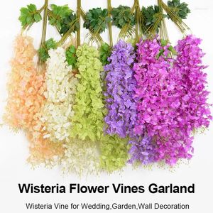 Kwiaty dekoracyjne 12pcs biały wisteria winorośl girland sztuczny jedwabny liść bluszcz na wesel
