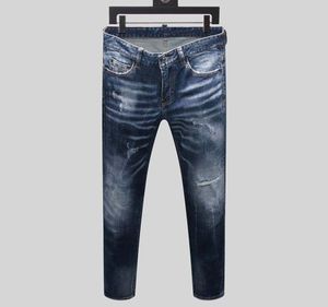 Mens Designer Jeans denim Luxury Dark Blue Skinny Ripped Pants The Version Navy Old Fashion Italy Brand Bike New8146356