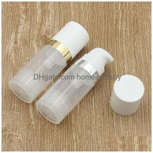 Packing Bottles Wholesale Empty 10Ml Airless Pump Lotion Clear Plastic Vacuum Bottle For Cosmetics With Sier Gold Ring Cosmetic Packag Dhyja