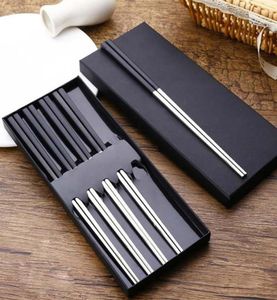 Whole 304 stainless steel alloy chopsticks highgrade cutlery black gold and silver square nonslip gilded chopsticks3886760