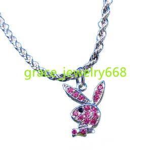 Neues HipHop -Kaninchendesign Kristall Silber verlegtes tägliches Geschenk für Herren und Frauen tägliche Halskette