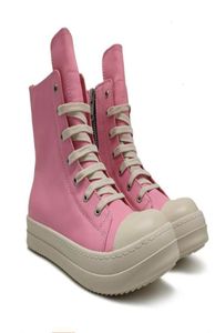 Designer Boots Unisex Rick Couro real Mulheres de fundo grossas grossas aumentam masculas escuras botas curtas casuais owen fêmea retro diss8991238