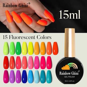 Nail Polish RG neon light UV LED gel nail polish 15ml semi permanent mixed nail polish varnish art manipulation fluorescent color salon top coating gel d240530